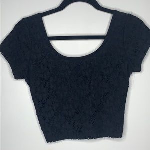 Black cotton open back crop